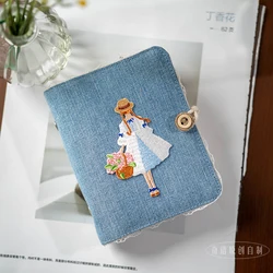 A7 Denim Embroidered Patch Girls' Cute Mini Notebook Craft Fabric Cover