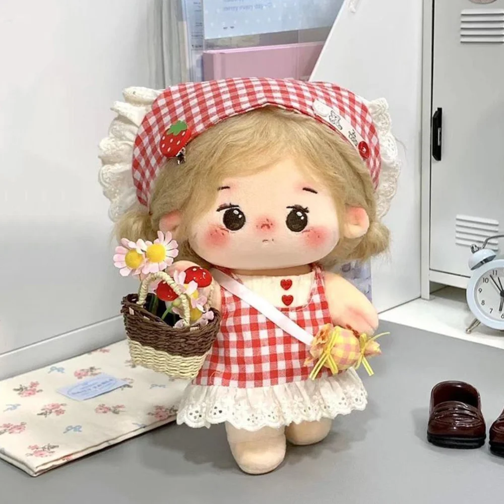 

Клетчатая юбка 10 см, хлопковая кукольная одежда, сумка для конфет, платье 20 см, одежда для куклы, платок, костюм, комплект одежды для куклы