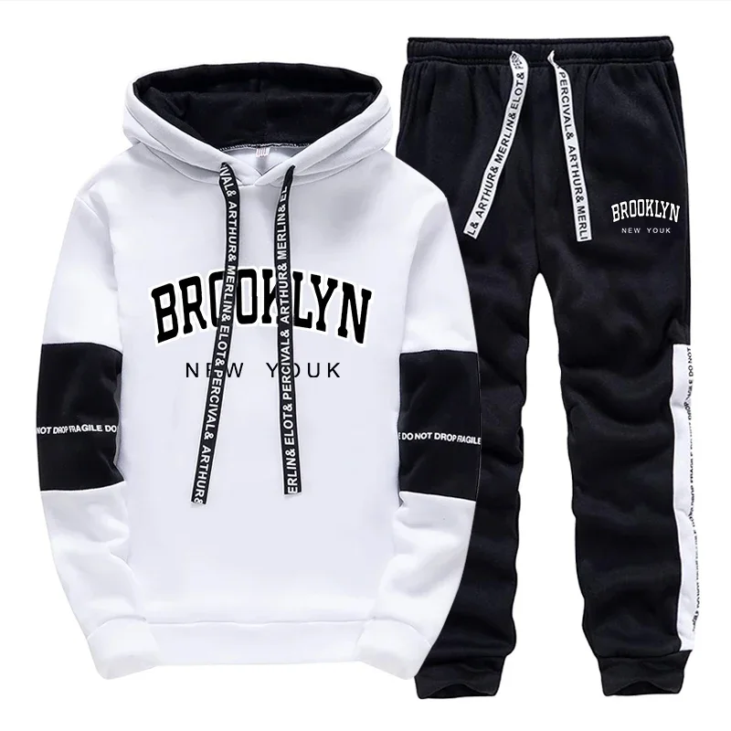 Quality Men's Tracksuit Black White Casual Hoodies Sweatshirts Outdoors Sports Jogging Clothing Autumn Winter Fashion Sportswear