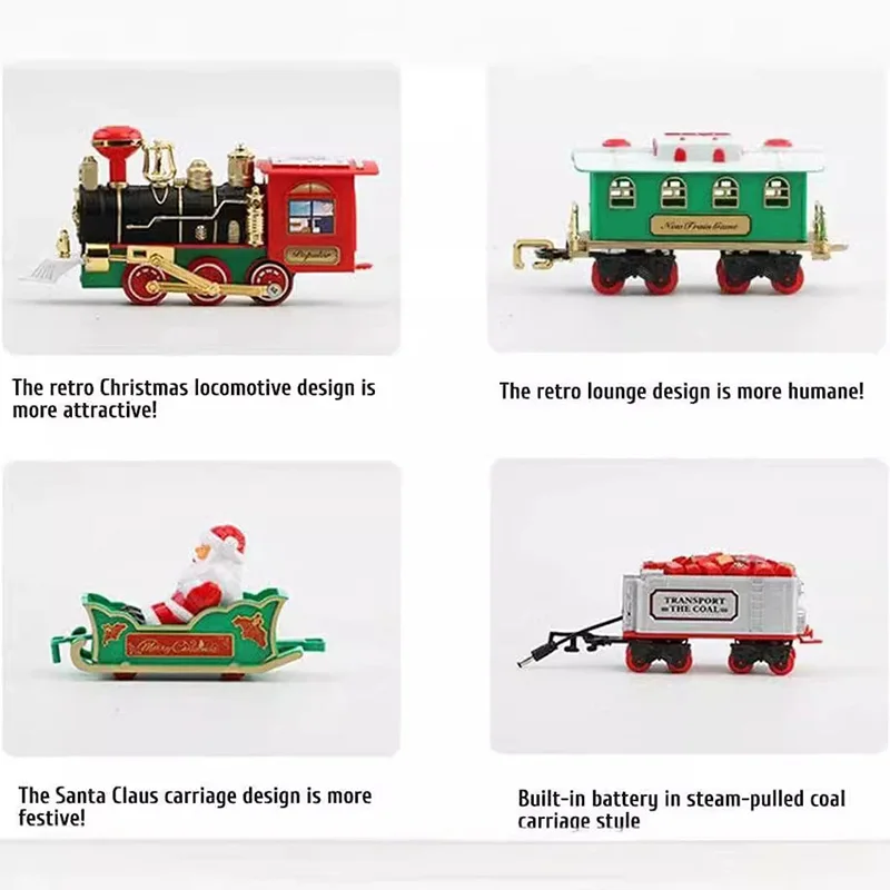 Battery Operate Railway Train with Sound&Light Railway Car Toys Christmas Train Tree Decoration Track Electric Toys for Kids