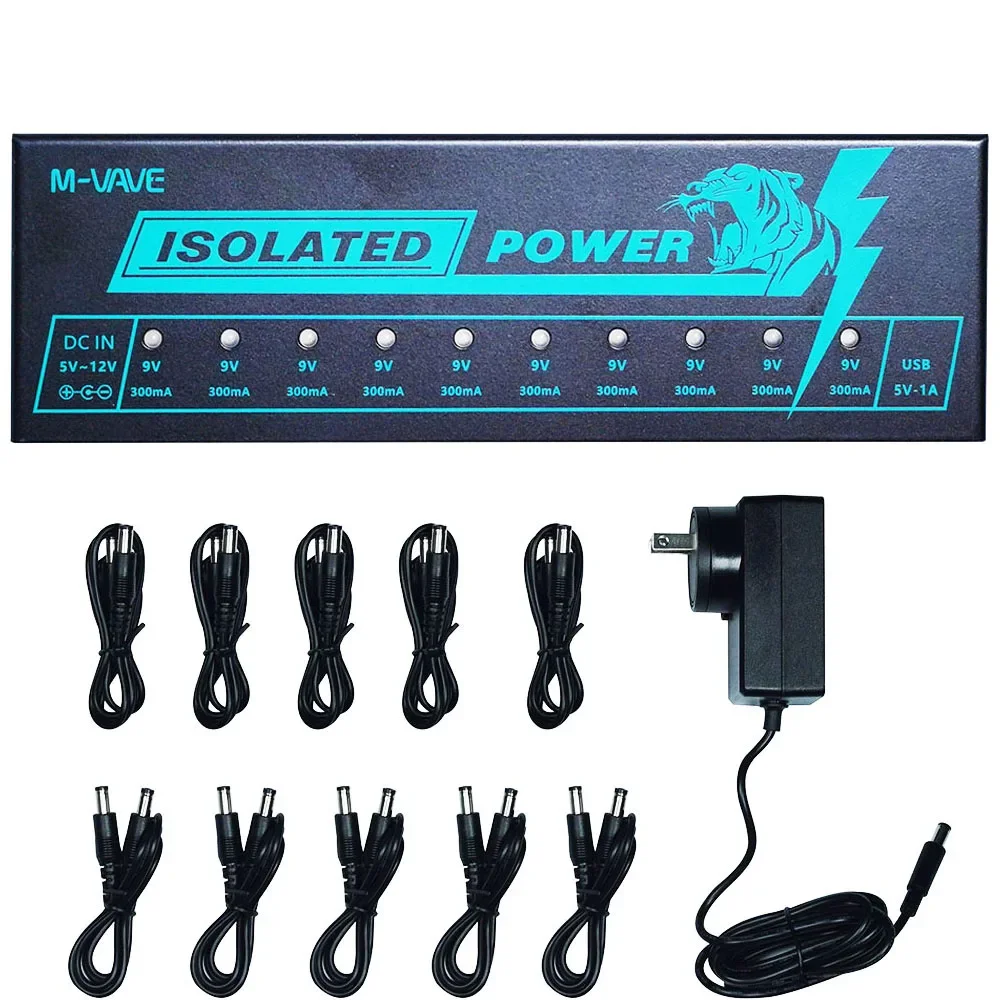 

M-VAVE 10 Isolated Pedal Power Supply Isolated Power Guitar Effect Pedal Outputs DC Output 9V 300mA for Pedal Board Power