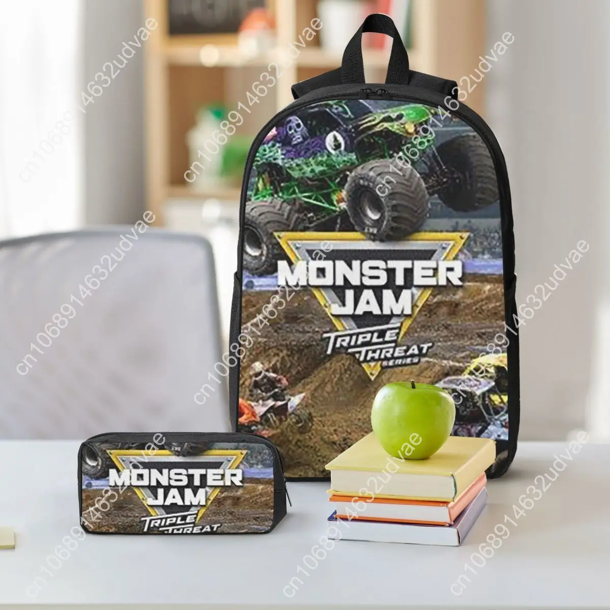 Classic Monster Jam Truck Pattern Backpack BookBag School Bag Computer Shoulder Bags 3ps Insulated Lunch Bag Pencil Case