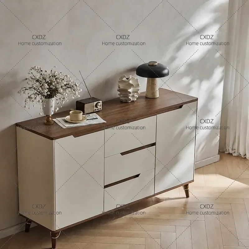 Walnut Grain Solid Wood Dining Side Cabinet Integrated Against Wall Modern Simple Bright Paint Storage Nordic Household