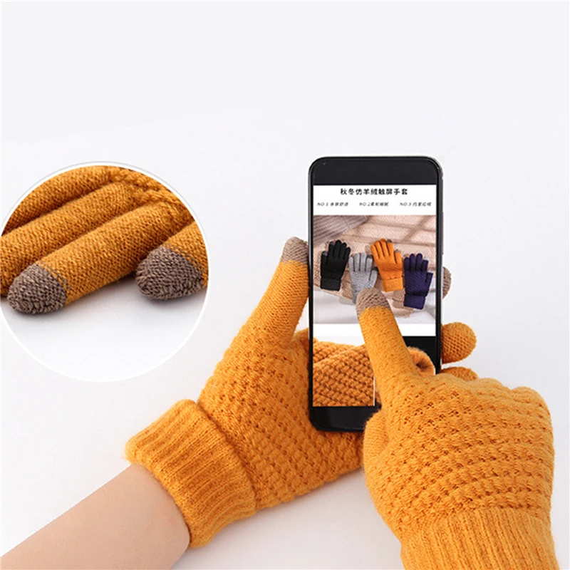 Winter Touch Screen Gloves Women Men Warm Stretch Knit Mittens Imitation Wool Full Finger Guantes 2024 New Cycling Gloves