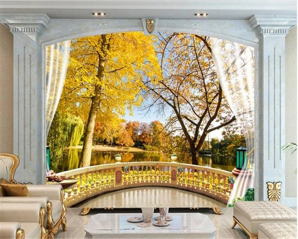 Customized Tree Shade Fall Foliage Balcony 3D Wallpaper Photo Bedroom mural autumn restaurant Living room TV background wall 8d