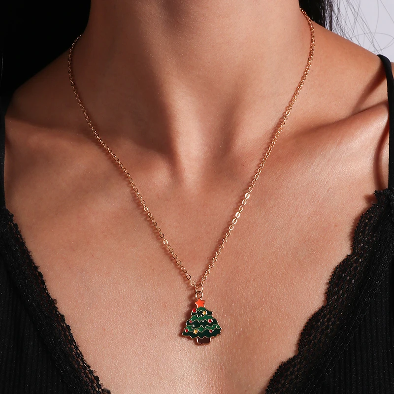 Aihua 3pcs4pcs Weihnachten Halsketten Emaille Weihnachtsbaum Glocke Santa Schneeflocke Halskette Anhänger für Frauen Geschenke Trendy Schmuck Set – Detail 4