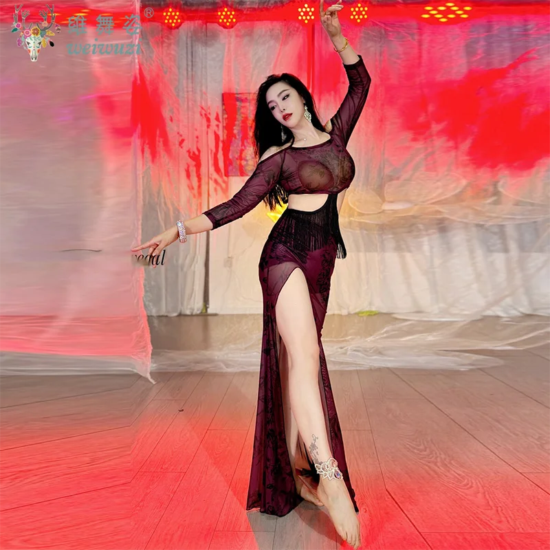 BellyDance 편안하고 통기성이 뛰어난 프리미엄 프린트 세트 성인 오리엔탈 댄스 공연 의상 소녀 댄스 연습복