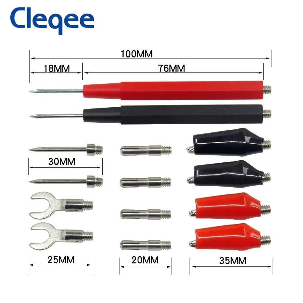 Cleqee P1500 16PCS Multimeter Test Leads Kit Replaceable Test Probes + Alligator Clip + Spade Plug + 4mm Banana Plug Universal