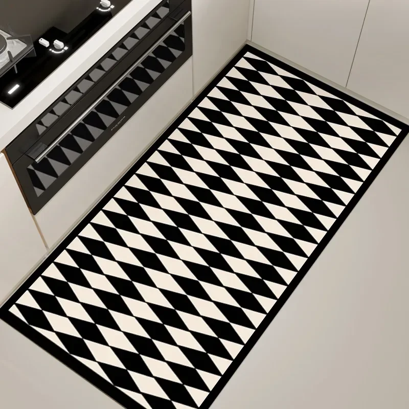 Kitchen Carpet Pvc Waterproof Floor Mat Leather Oil-proof Foot Mats Minimalist Modern Home Decoration Plaid Rug Can Be Cropped