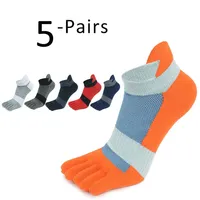 5 Pairs Five Finger Ankle Sport Socks Cotton Mens Striped Mesh Breathable Shaping Anti Friction No Show Socks With Toes EUR39-47
