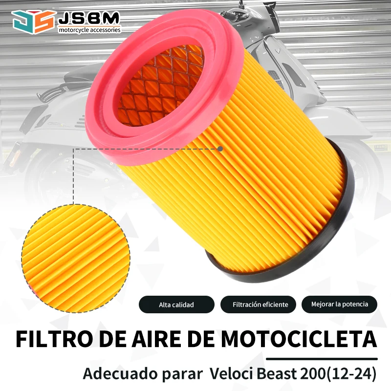 Filtro de aire JSBM para motocicletas Veloci Beast 200 (modelos 2012-2024). Elemento limpiador de la admisión del motor.