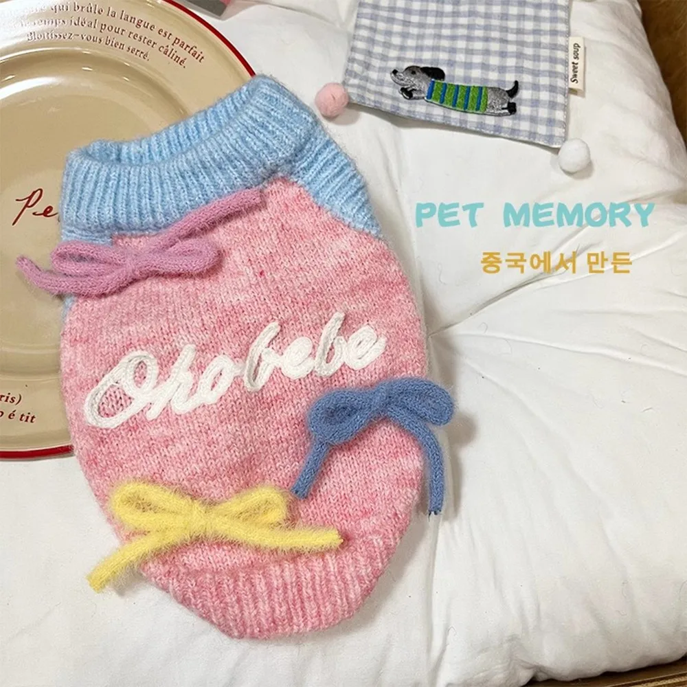 

Super Cute Pink Macaron Color-Themed Small Dog Sweater - Warm Pet Clothing For Autumn And Winter