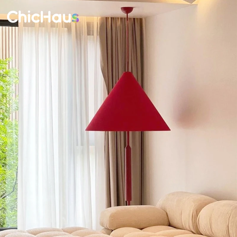 Nordic Minimalist Art Red Ceiling Lamp Creative Design Chandelier Indoor Lighting Bedroom Bedside Chandelier Study Luster Lamp