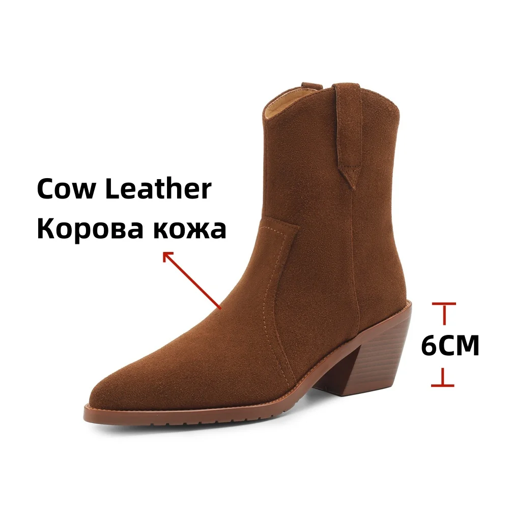 FEDONAS oryginalne skórzane zamszowe botki ze szpiczastym noskiem damskie Chelsea Boots zachodnie buty kowbojskie krótkie buty kobieta