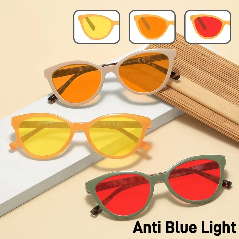 الرجال النساء جديد شخصية القط العين نظارات للرؤية الليلية موضة عالية الوضوح مكافحة الضوء الأزرق نظارات الكمبيوتر UV400 نظارات #3