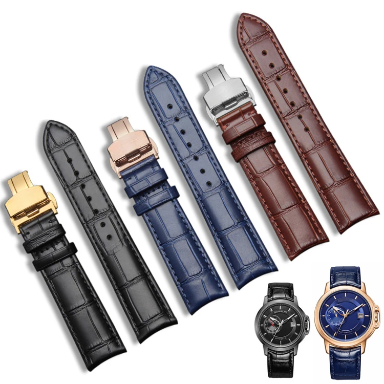 For Rossini Replace Genuine Leather Men Watchband 518865 616725 Series Arc Interface Cowhide Butterfly Buckle Watch Strap