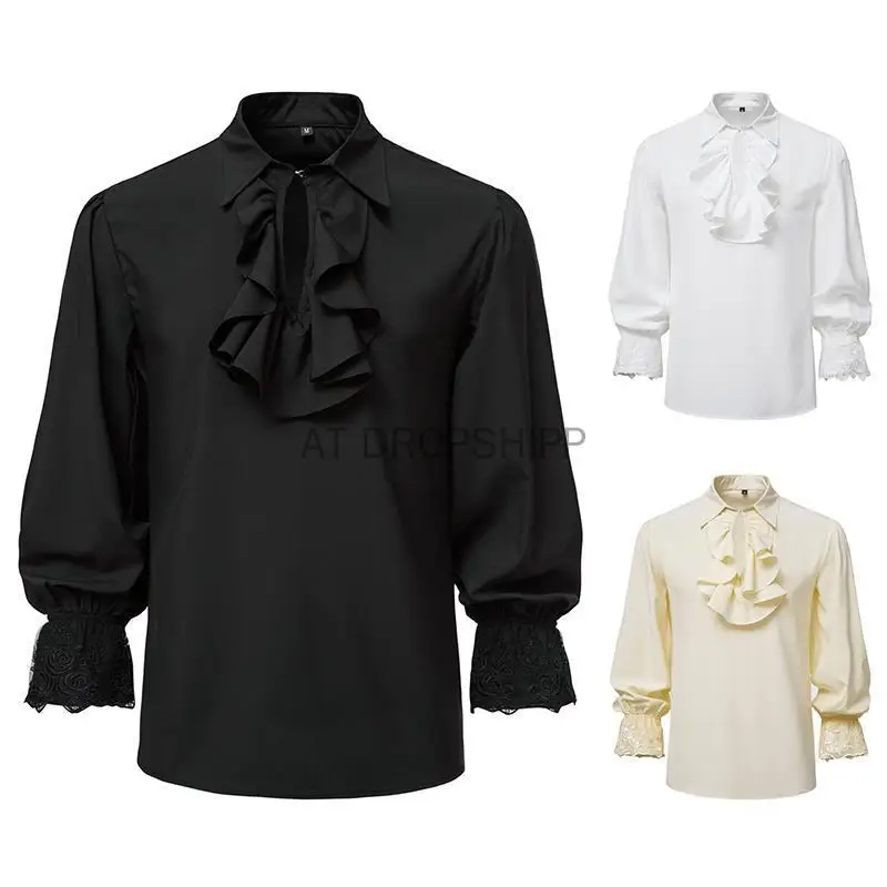 Men Renaissance Long Sleeve Shirt Medieval Pirate Steampunk Colonial Shirt Top Halloween Perform Costume Homme