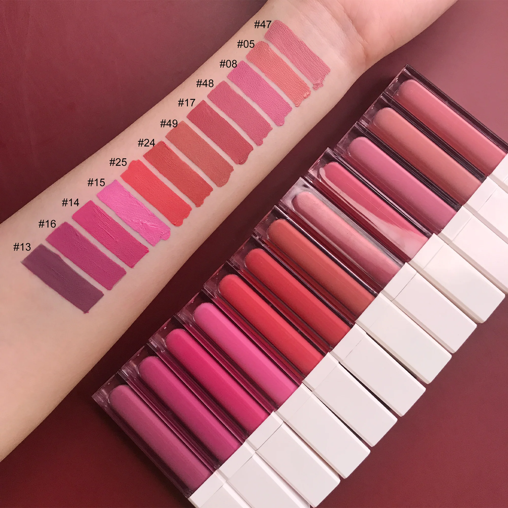 

Matte Liquid Lipstick Wholesale Private Label Custom Logo Vegan Lipsticks Waterproof High Pigment Cosmetics Nude Pink Red 30pcs