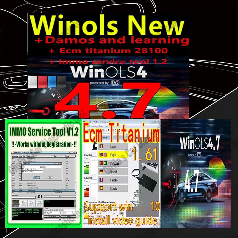 

WinOLS 4.7 obd2 scanner With Plugins + 2021 Damos+ ECM TITANIUM+ immo service tool v1.2 AllData Car accessories Repair Software