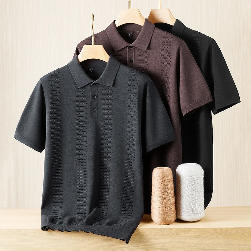 Jacquard Premium Men Sweater Short Sleeve Oversized 7XL All Match Autumn Quality Soft Comfortable Elastic Knit Sueters De Hombre