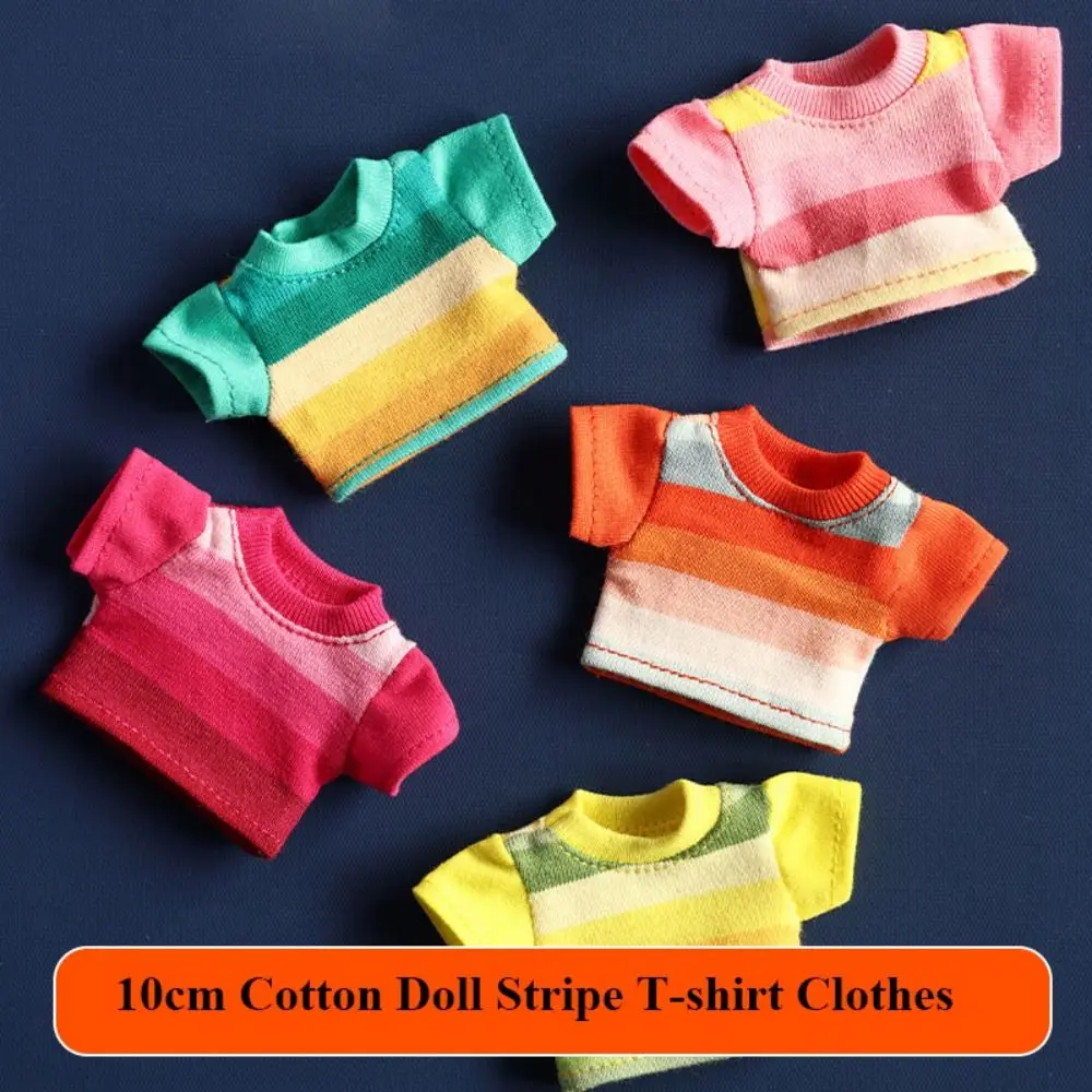 Camiseta informal para muñeca, estilo a la moda, Mini camiseta a rayas en 5 colores, accesorios DIY para muñecos de peluche de algodón de 10cm