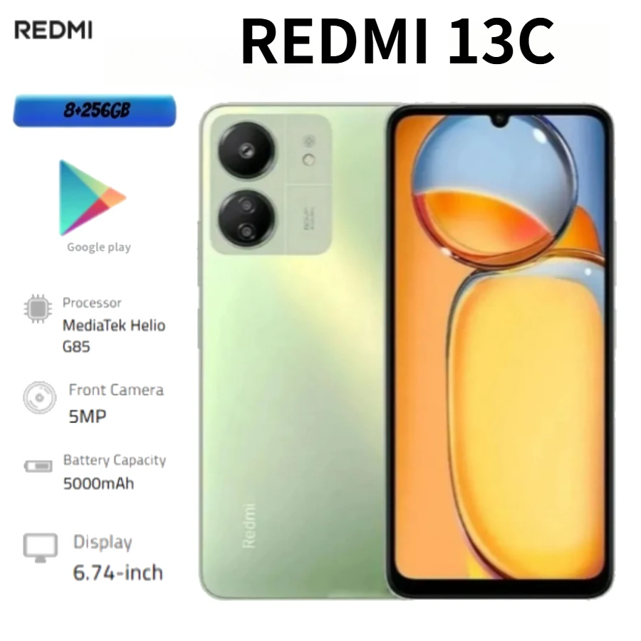 2026 NEW Redmi 13C Smartphone Global Version 8GB RAM 256GB Storage 6.74-inch HD Display 50MP Main Camera 5000mAh High-Capacity