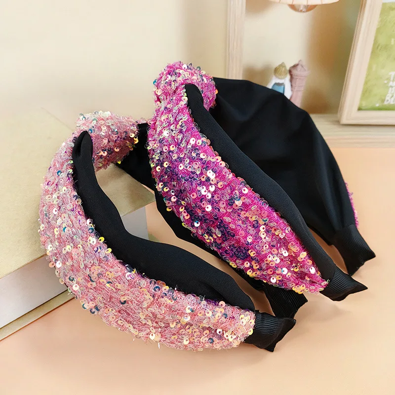 Pop Dazzling Plastic Crystal Glitter Women Headband Hair Hoops Fashion Shiny Full Sequins Top Knotted Hair Accessories Head Wrap