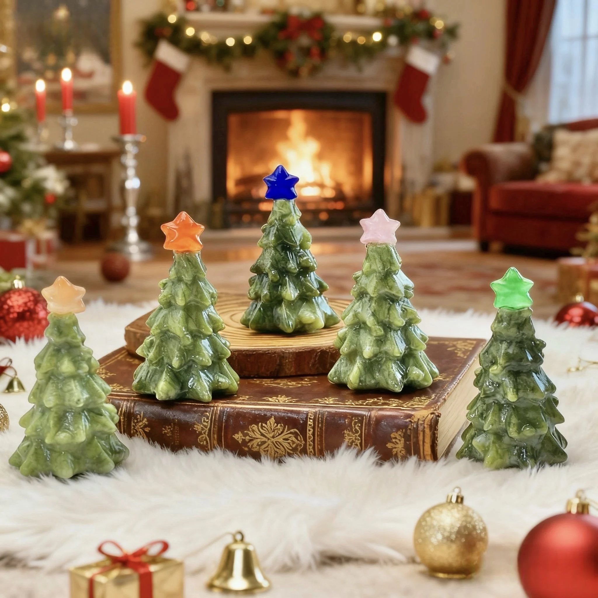 1PC Xiuyan Jade Christmas Tree Carving Home Decor Ideal for Christmas Easter Halloween Graduation Gift Festival Decor
