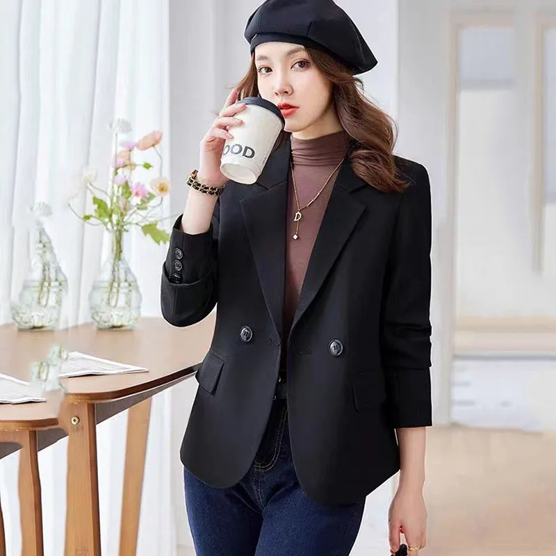 

Женский элегантный облегающий короткий пиджак, элитный повседневный стиль, офисные женские пиджаки, корейская повседневная черная верхняя одежда