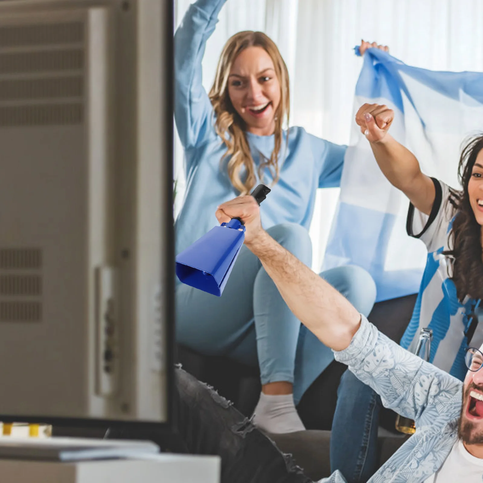 مقبض جرس البقر صانع الضوضاء بصوت عالٍ للأحداث الرياضية لكرة القدم والحفلات المدرسية والمزرعة استخدام أجراس البقر المعدنية الهتاف جرس البقر