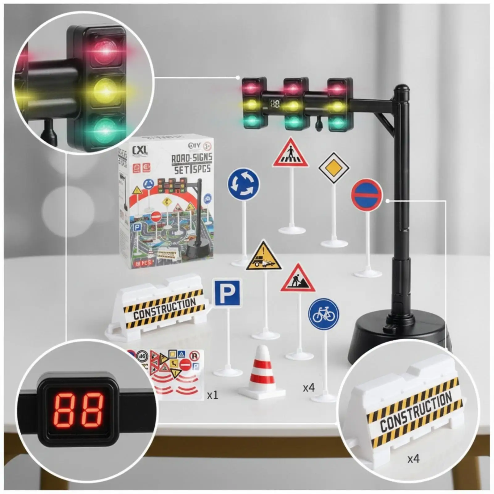 Children Educational Traffic Signal Toy with Light Up Road Signs for Fun Street Safety Pretend Play