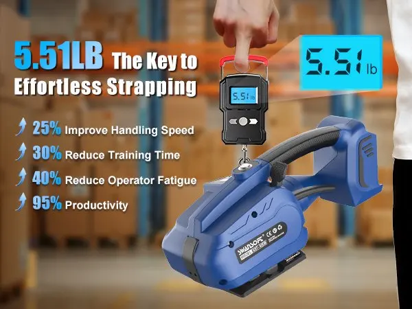 SWANSOFT 3200N Electric Strapping Tool Banding Machine for 0.51" - 0.63" PP/PET Straps Electric Strapping Machine 18V 2x4Ah Battery Powered Semi-automatic Banding Tool with Plastic Case