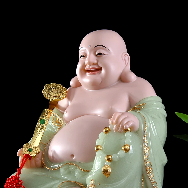 2023 High grade gilding jade good luck Maitreya Buddha God of Wealth statue HOME Company worship Recruit money Prosper business