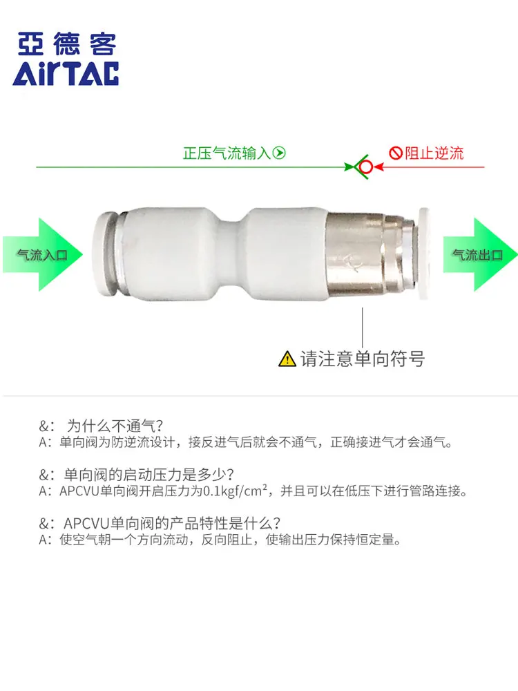 Tube End Type One-way Valve APCVU4 APCVU6 APCVU8 APCVU10 APCVU12