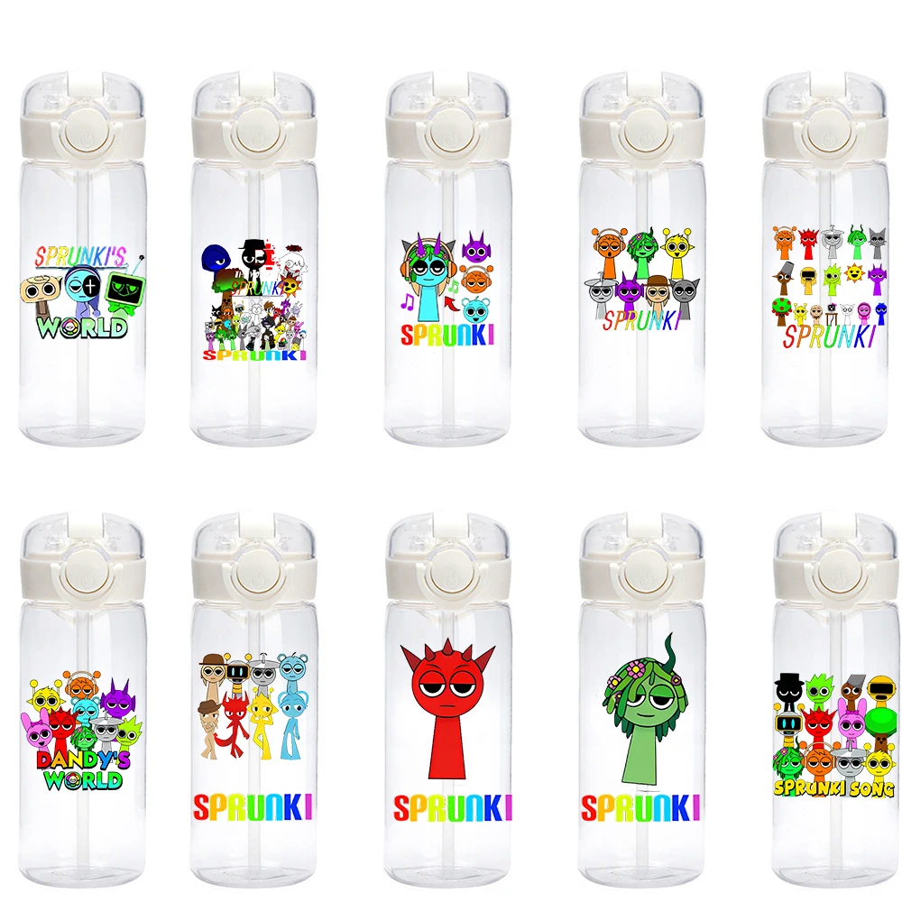 400ML Sprunki Game Transparent with Straw Bottle Sprunki Incredibox Cartoon Outdoor Sports Drinking Water Cup Kids Birthday Gift