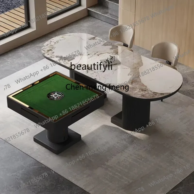 LHX26 ss 26 Light Luxury Stone Plate Mahjong Table Dining Table Double-Use Living Room Home Small Apartment Fully Automatic High