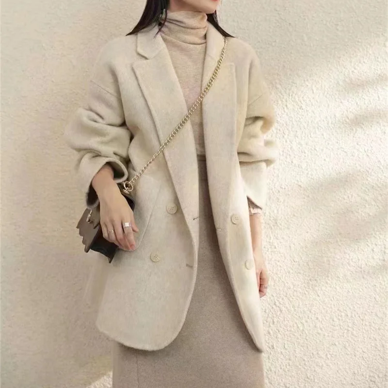 

2023 New Korean Street Fashion Wool Coats for Women Elegant Fashionable Female Cold Jacket Minimalism Demure Outerwear