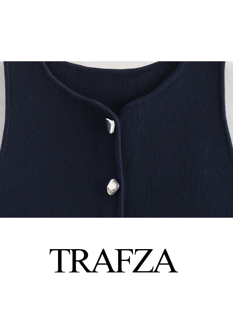 TRAFZA Women Summer Fashion 2 Color Jersey Short Vest Female Elegant New Solid Single-Breasted Versatile Vest Navel-Baring Tops