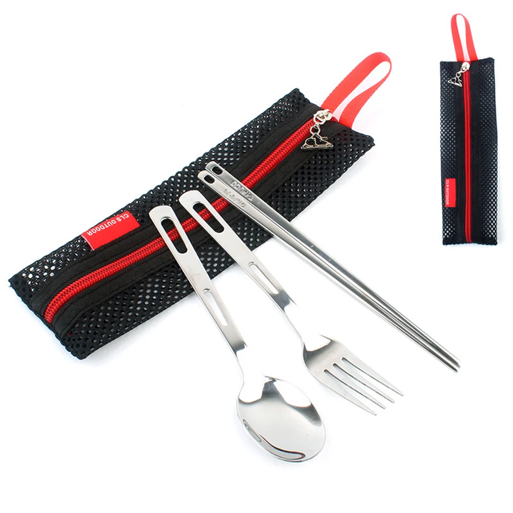 

3pcs Stainless Steel Cutlery Set Portable Fork Spoon Chopsticks Lightweight Travel Camping Office Picnic Student Kitchen Bar Use