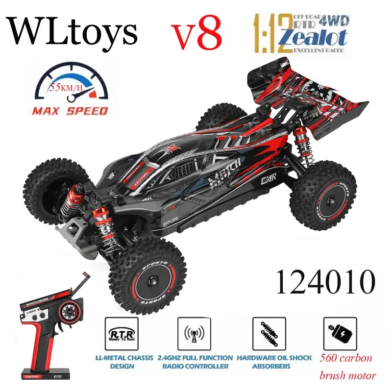 Najnowszy Wltoys124010 V8 1/12 2.4G Racing RC Cars 4WD 550 Motor 55Km/H High Speed Remote Control Car Off-road Drift Toys