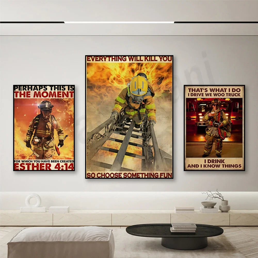 

Firefighter Maybe This Is The Moment You Were Created Esther 4:14 Poster, Firefighter Vintage Canvas, Firefighter Dad Gift