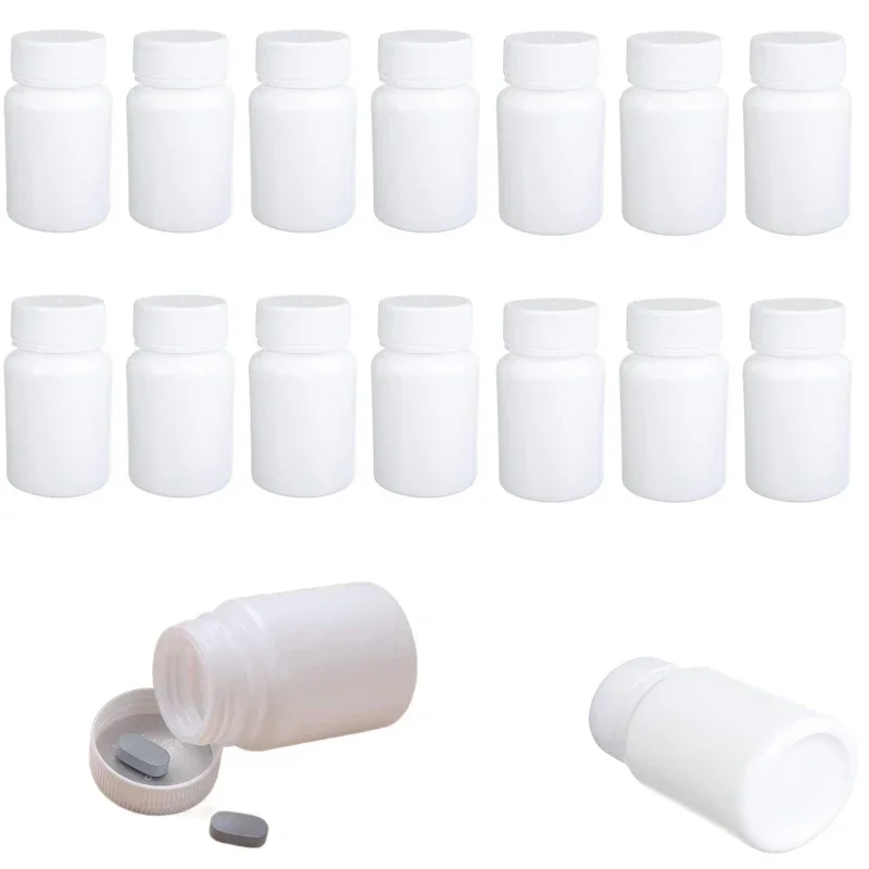 5Pcs 15-100ML Portable Empty White Plastic Medical Pill Organizer Bottles With Lids Tablets Cases Capsule Solid Powder Container