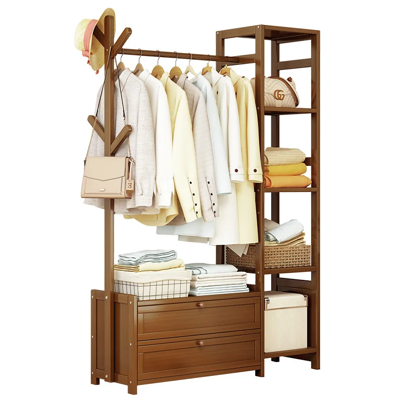 

Modern bedroom solid wood multi-functional household simple floor coat rack clothes storage