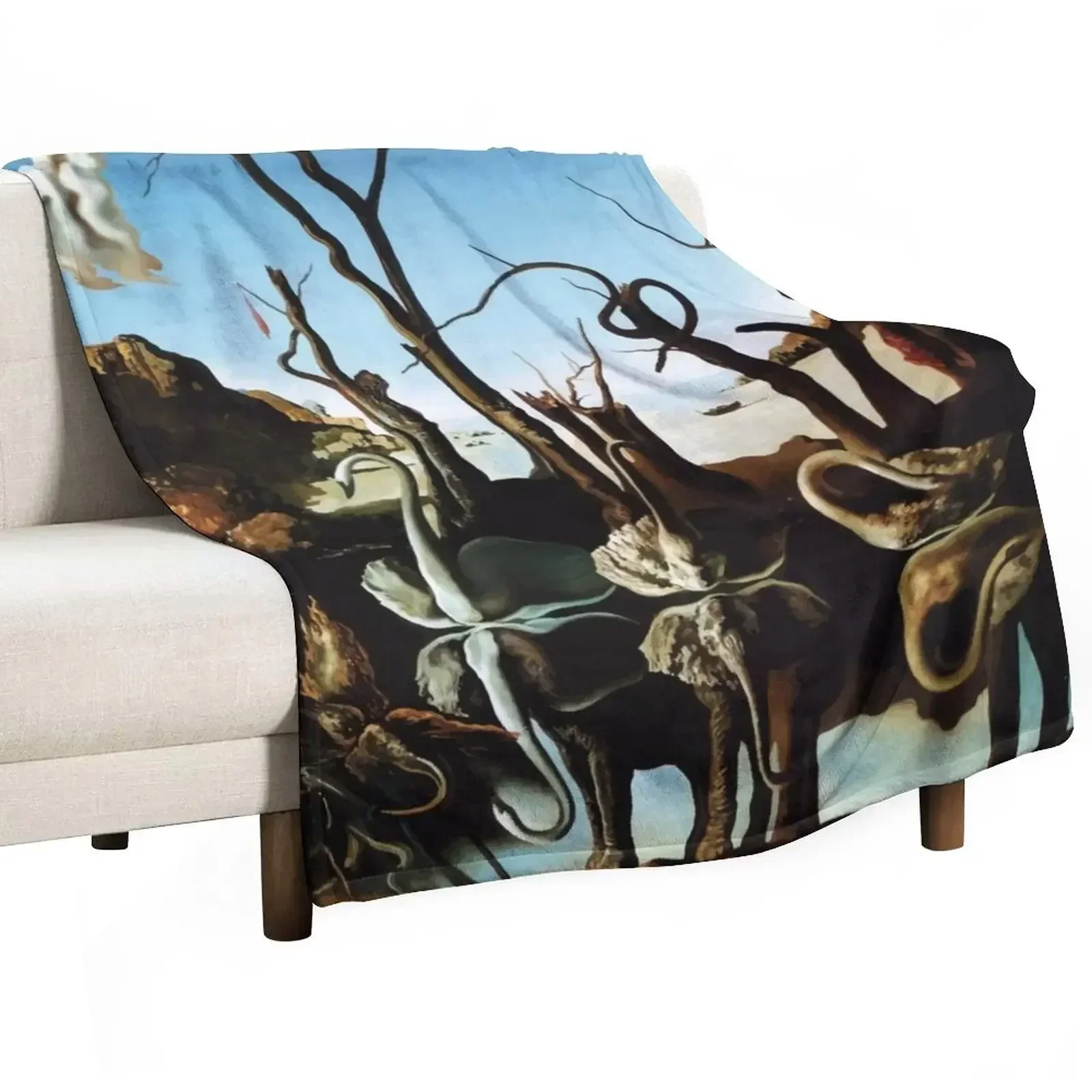 

Salvador Dali | Swans Reflecting Elephants Throw Blanket Decoratives decorative halloween Sofa Throw Blankets