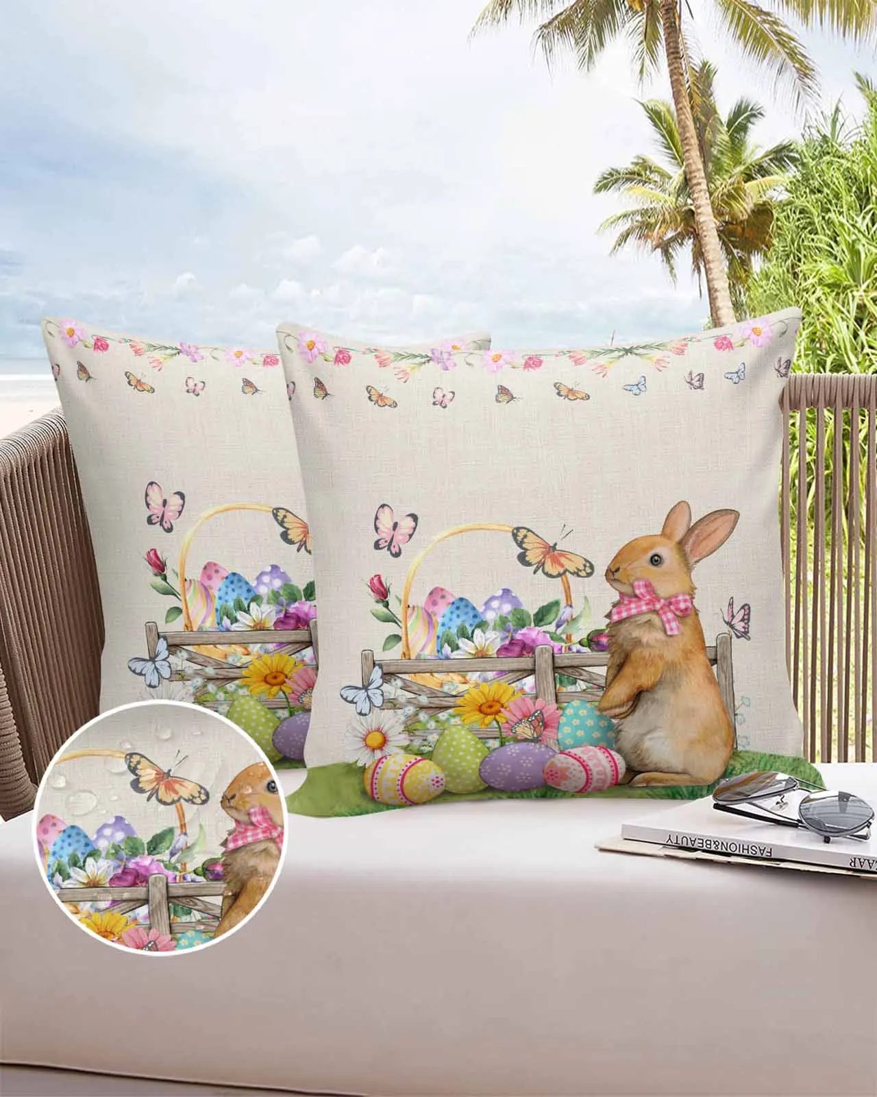 2/4PCS Easter Spring Flower Easter Egg Rabbit Waterproof Cushion Cover For Home Decoration 40/45/50/60/66cm Pillowcase