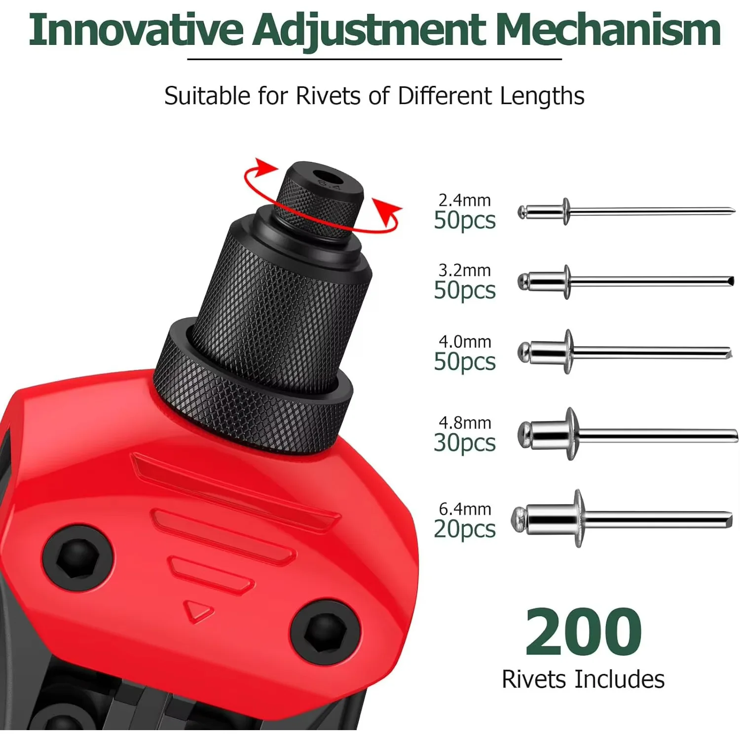 Pistola per rivetti 12in 31cm Set di pistole per rivetti professionali per lavori pesanti maniglia regolabile con Design a leva con 5 nasello sostituibili