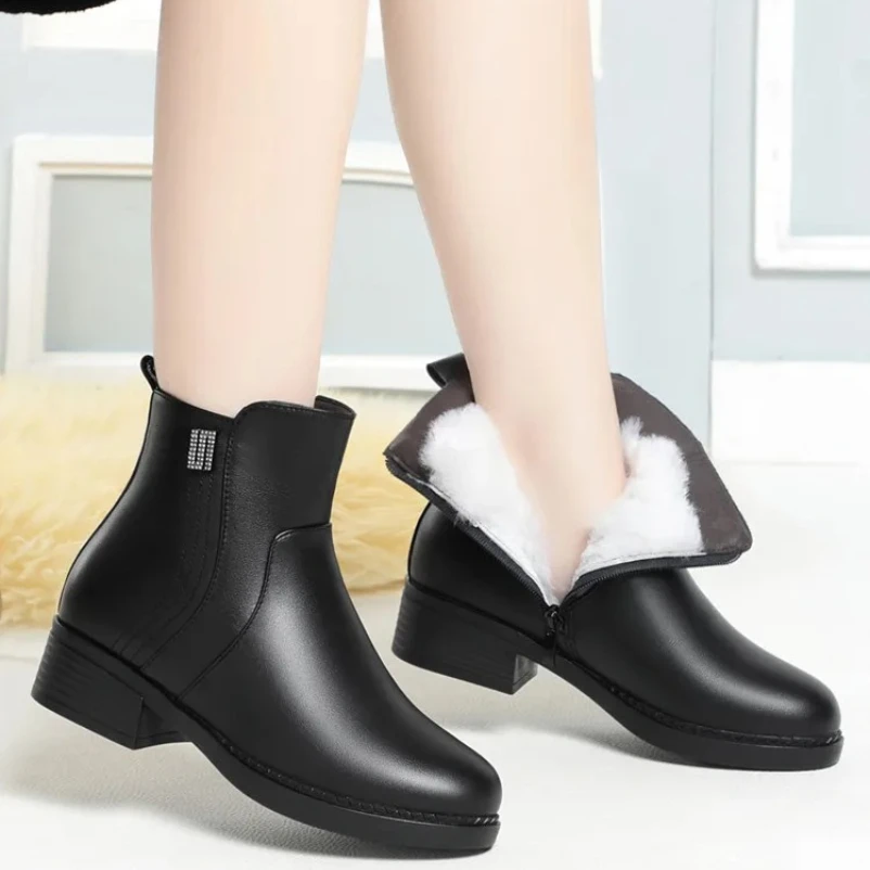 

2025 женские ботильоны, зимние массивные ботинки из натуральной кожи, женские шерстяные теплые ботинки большого размера 41, 42, 43, женские зимние ботинки