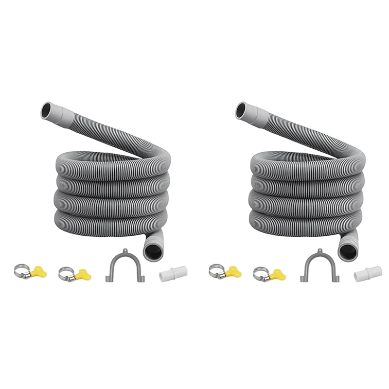 2X Drain Hose Extension Set Universal Washing Machine Hose 2M,Include Bracket Hose Connector And Hose Clamps Drain Hoses