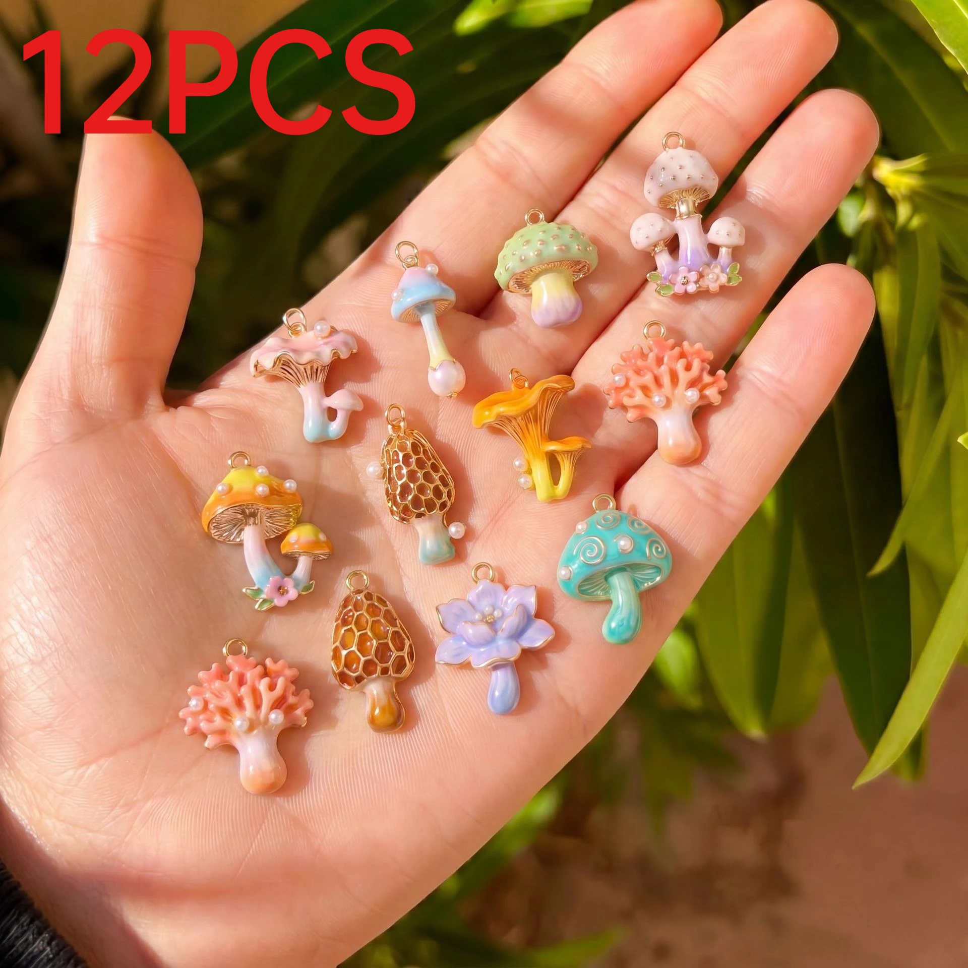 12Pcs Colorful Cute Mushroom Charms Mini Pendants Daily Fashion Accessories For DIY Bracelet Necklace Jewelry Making