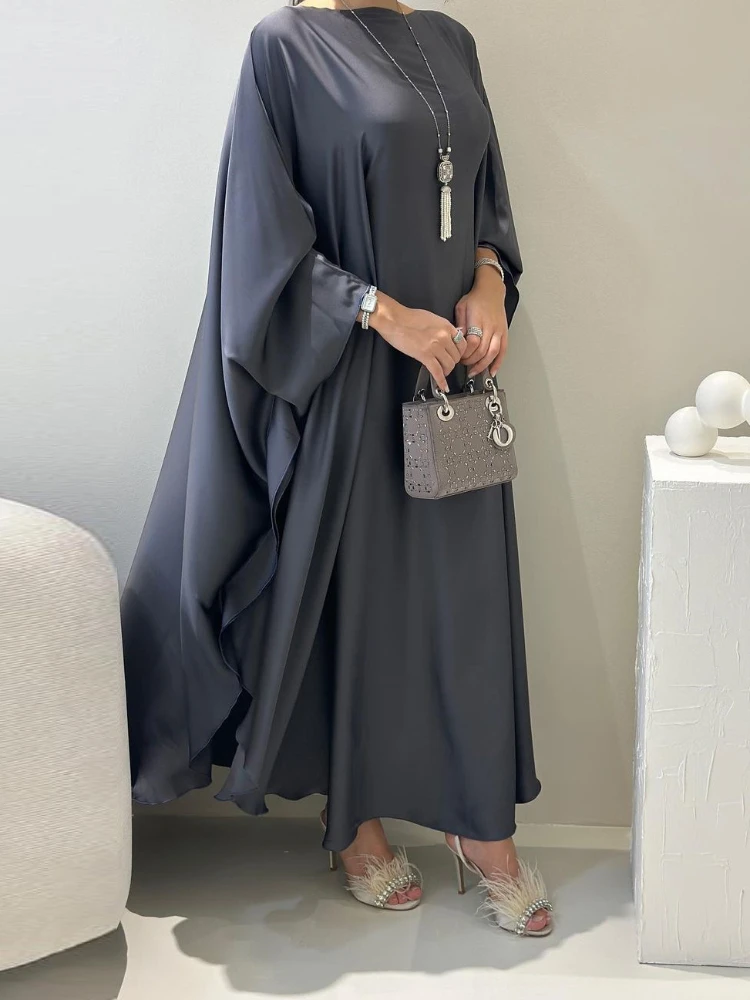 Eid Ramadan Muslim Dress for Women Bat Sleeve Solid Color Maxi Jalabiya Vestidos Largos Dubai Party Evening Dresses summer 2024